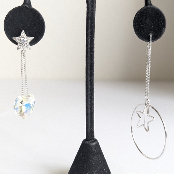 Star Crystal Asymmetrical Design Earrings ๐ Sterling Silver Artisan Designer - Picture 4 of 15